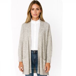 Club Monaco Gray Ribbed Wool Mohair Open Front Long Cardigan Neutral Medium